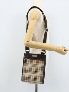 BURBERRY Nova Check Shoulder Bag Canvas Beige Silver Auth ep13530